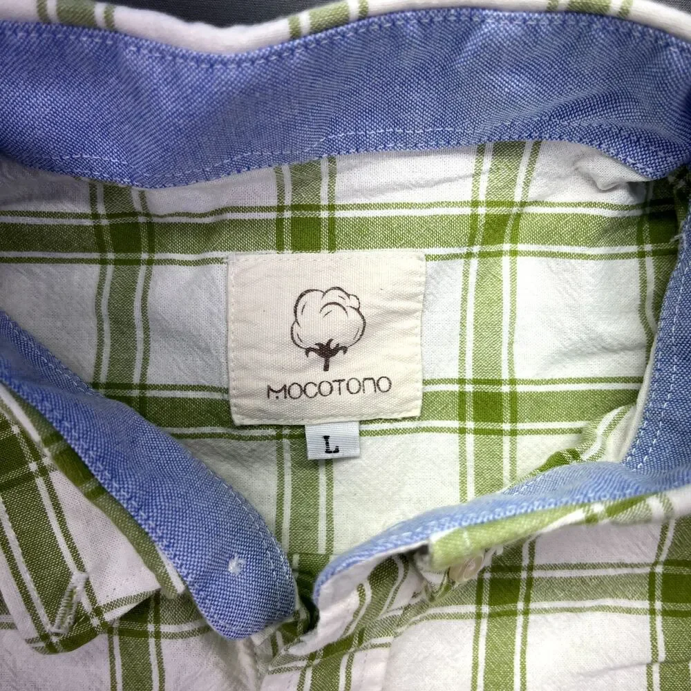 Mocotono Men's Long Sleeve‎ Green Plaid Button Up Size L Casual